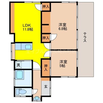 間取図 長崎市電１系統<長崎電気軌道>/浦上車庫駅 徒歩6分 1階 築60年