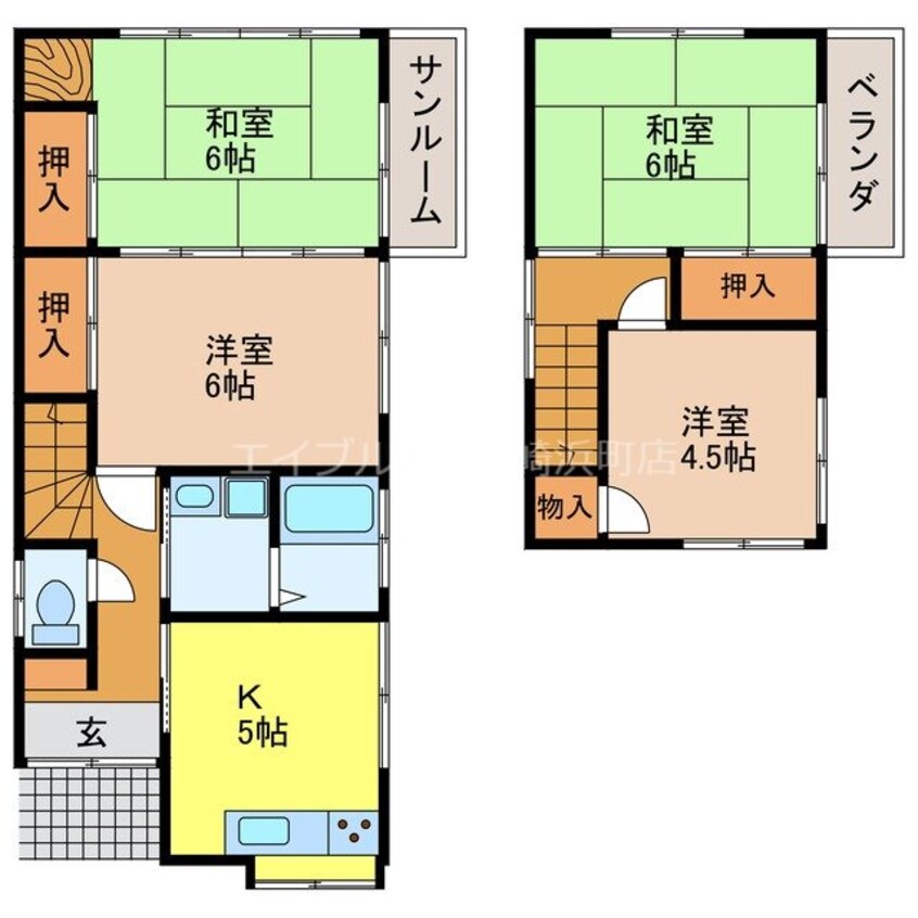 間取図 長崎本線/長崎駅 徒歩60分 1-2階 築41年