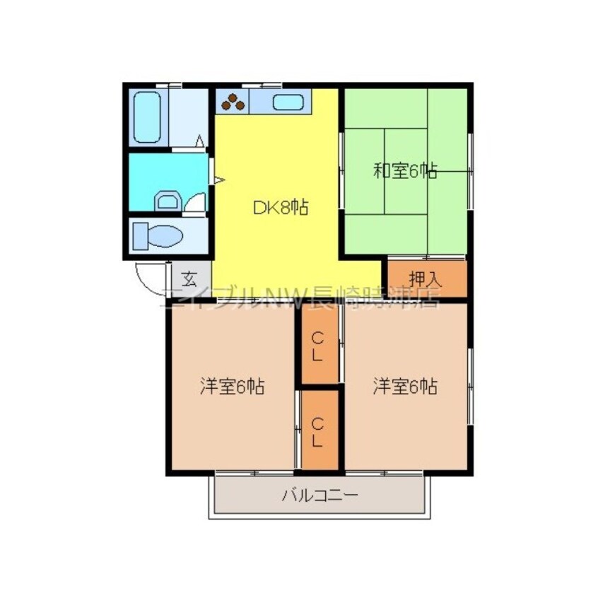 間取図 長崎本線/道ノ尾駅 徒歩51分 2階 築22年