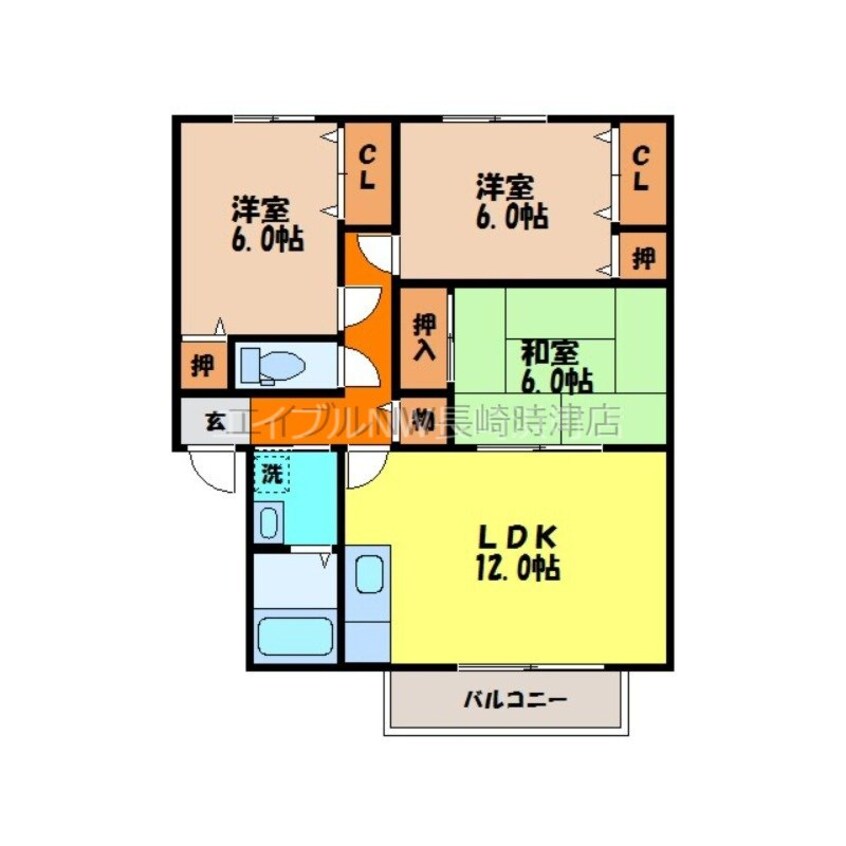 間取図 長崎本線/長与駅 徒歩17分 1階 築26年