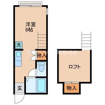 間取図 長崎市電１系統<長崎電気軌道>/浦上駅前駅 徒歩8分 1階 築34年