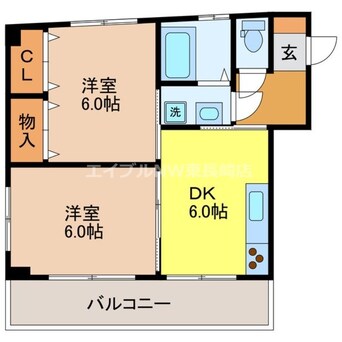 間取図 長崎本線/高田駅 徒歩40分 4階 築36年