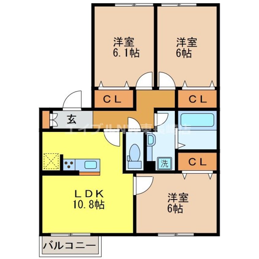 間取図 長崎市電５系統<長崎電気軌道>/石橋駅 バス26分長崎バス・深堀下車:停歩3分 2階 築7年