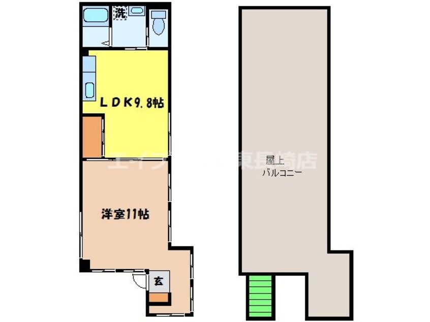 間取図 長崎市電４系統<長崎電気軌道>/めがね橋駅 徒歩5分 4階 築20年