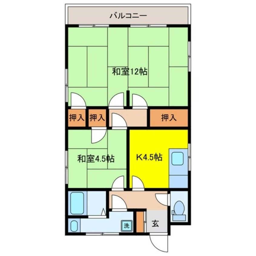 間取図 長崎市電１系統<長崎電気軌道>/岩屋橋駅 徒歩7分 2階 築46年