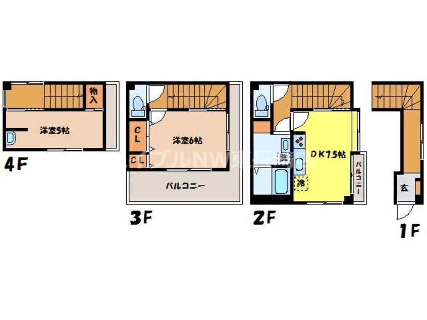 間取図 長崎市電３系統<長崎電気軌道>/新大工町駅 徒歩4分 2階 築44年