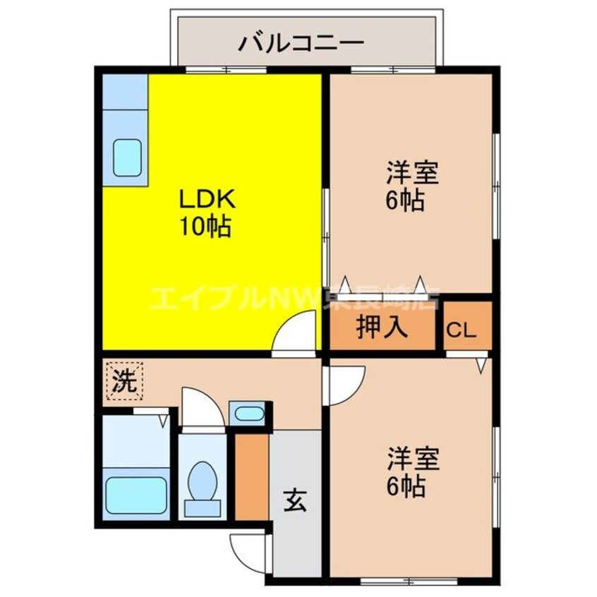 間取図 長崎市電５系統<長崎電気軌道>/石橋駅 バス13分長崎バス・土井の首下車:停歩6分 1階 築28年