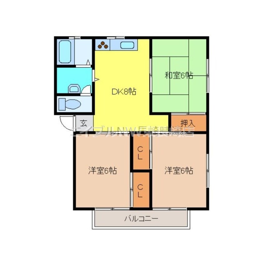 間取図 長崎本線/道ノ尾駅 徒歩51分 2階 築22年