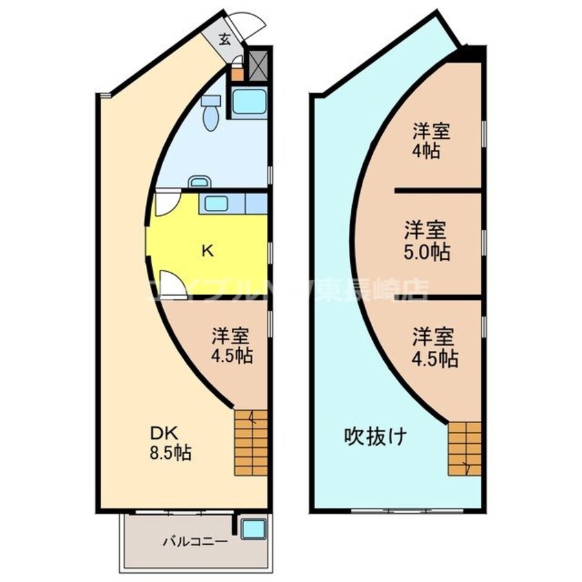 間取図 長崎市電３系統<長崎電気軌道>/諏訪神社駅 徒歩3分 3-4階 築34年