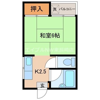 間取図 長崎市電１系統<長崎電気軌道>/若葉町駅 徒歩6分 2階 築33年