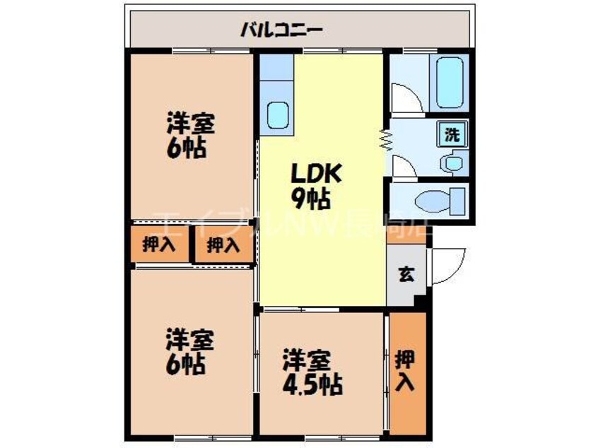 間取図 長崎本線/高田駅 徒歩38分 2階 築44年