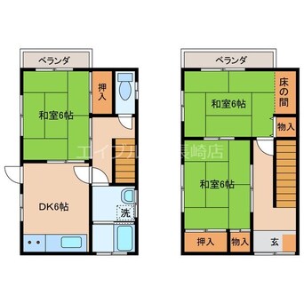 間取図 長崎本線/道ノ尾駅 徒歩14分 1-2階 築44年