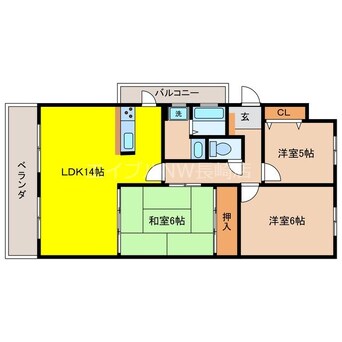 間取図 長崎市電１系統<長崎電気軌道>/赤迫駅 徒歩15分 7階 築30年