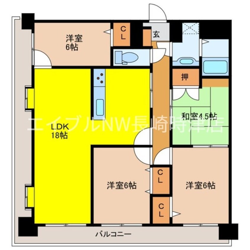 間取図 長崎本線/道ノ尾駅 徒歩6分 7階 築36年