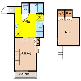 間取図 長崎市電１系統<長崎電気軌道>/岩屋橋駅 徒歩8分 2階 築27年