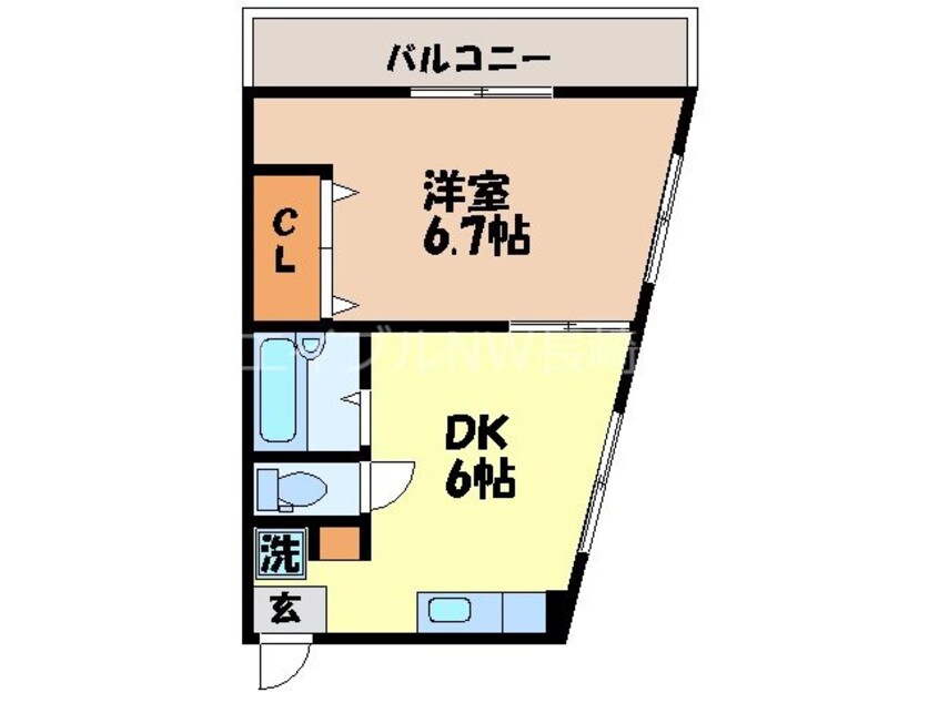 間取図 長崎市電１系統<長崎電気軌道>/若葉町駅 徒歩5分 3階 築36年