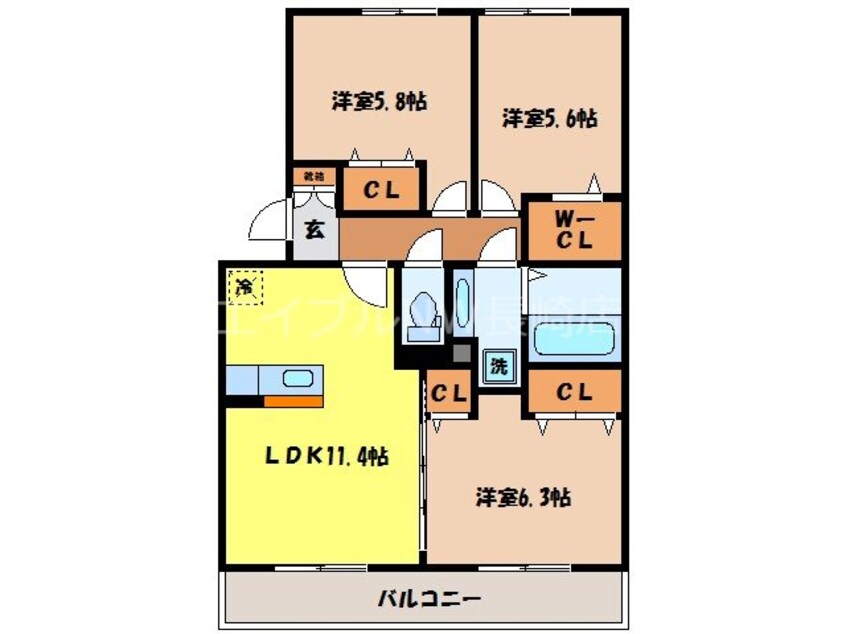 間取図 シェリエ立岩A棟