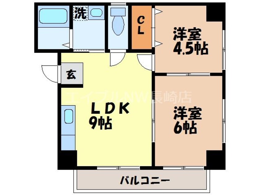 間取図 長崎市電１系統<長崎電気軌道>/住吉駅 徒歩5分 2階 築21年