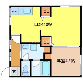 間取図 長崎市電１系統<長崎電気軌道>/崇福寺駅 徒歩4分 1階 築45年