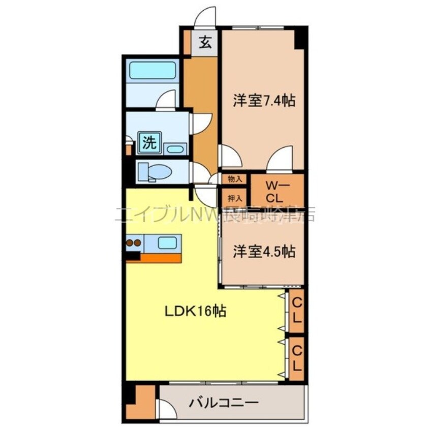 間取図 長崎本線/道ノ尾駅 徒歩13分 5階 築21年