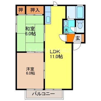 間取図 長崎本線/道ノ尾駅 徒歩50分 2階 築26年