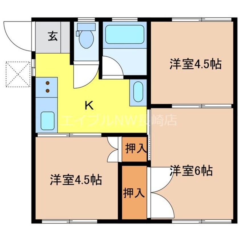 間取図 長崎市電１系統<長崎電気軌道>/崇福寺駅 徒歩4分 2階 築45年