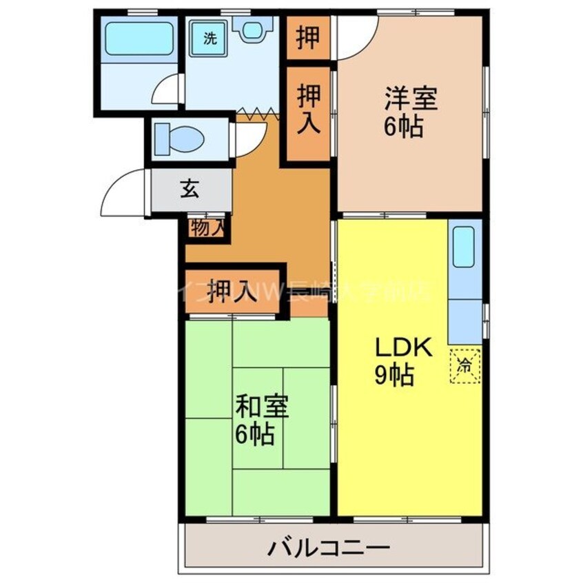 間取図 長崎市電３系統<長崎電気軌道>/諏訪神社駅 バス6分長崎経営バス・諏訪神社前下車:停歩1分 2階 築25年