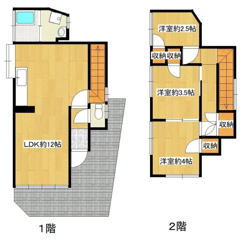 間取図 長崎市電１系統<長崎電気軌道>/原爆資料館駅 徒歩12分 1-2階 築46年