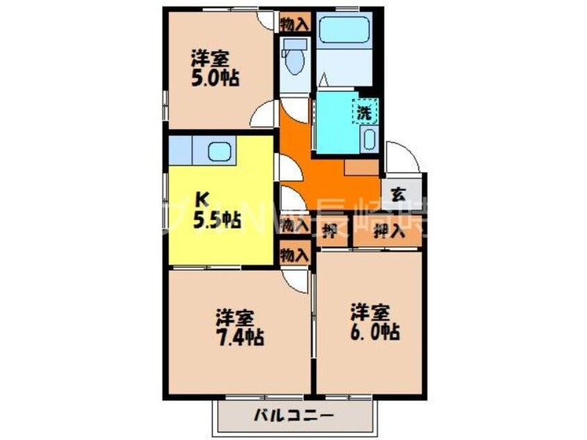 間取図 長崎バス/道開 2階 築27年
