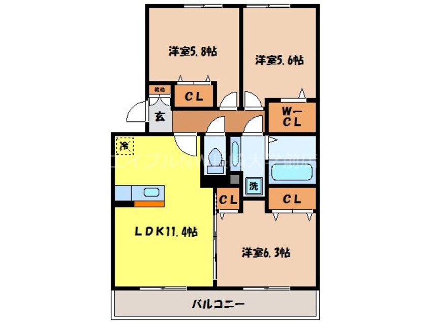 間取図 シェリエ立岩A棟