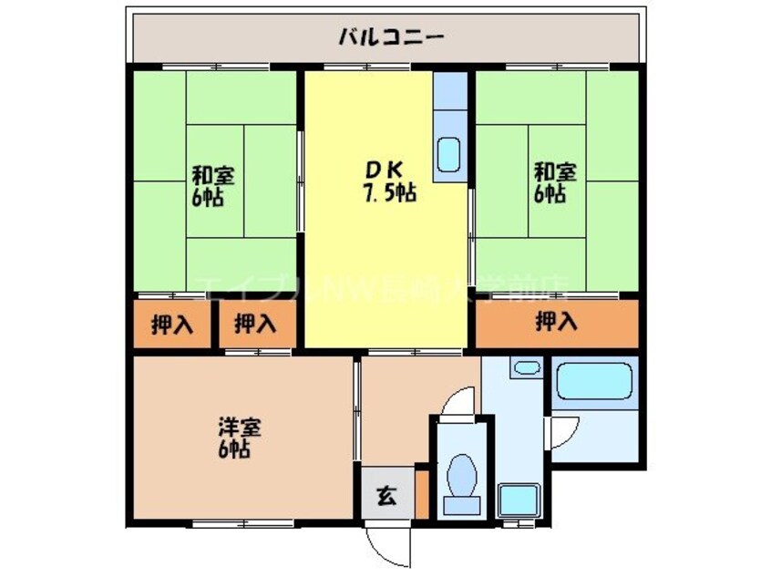 間取図 長崎市電５系統<長崎電気軌道>/石橋駅 徒歩32分 3階 築36年