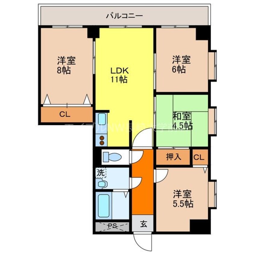 間取図 長崎本線/浦上駅 徒歩12分 8階 築26年