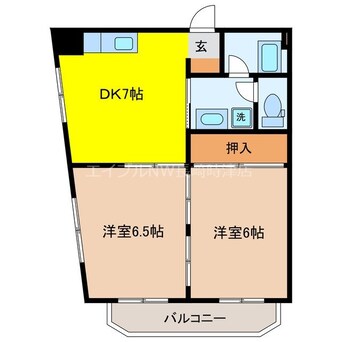 間取図 長崎市電１系統<長崎電気軌道>/昭和町通駅 徒歩8分 2階 築36年