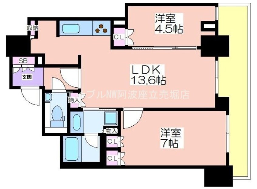 間取図 ザ・ファインタワー大阪肥後橋