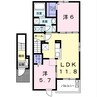 Rグレイ砥堀 2LDKの間取り