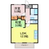 西飾磨ハイツ 1LDKの間取り