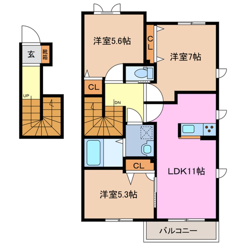 間取図 近鉄名古屋線/益生駅 徒歩23分 2階 築12年