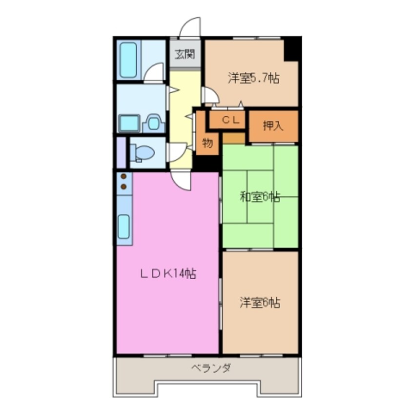 間取図 近鉄名古屋線/桑名駅 徒歩4分 7階 築35年