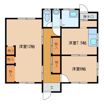 間取図 養老鉄道養老線/多度駅 徒歩73分 1階 築49年