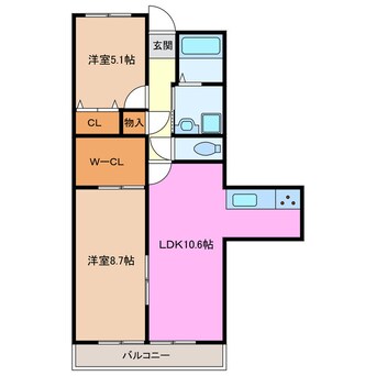 間取図 近鉄名古屋線/桑名駅 徒歩19分 6階 築35年