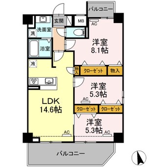 間取図 近鉄名古屋線/益生駅 徒歩9分 7階 築4年