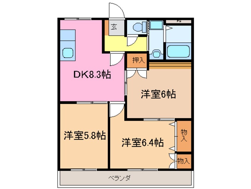 間取図 ヴィラＮＡＫＡＧＡＷＡⅡ