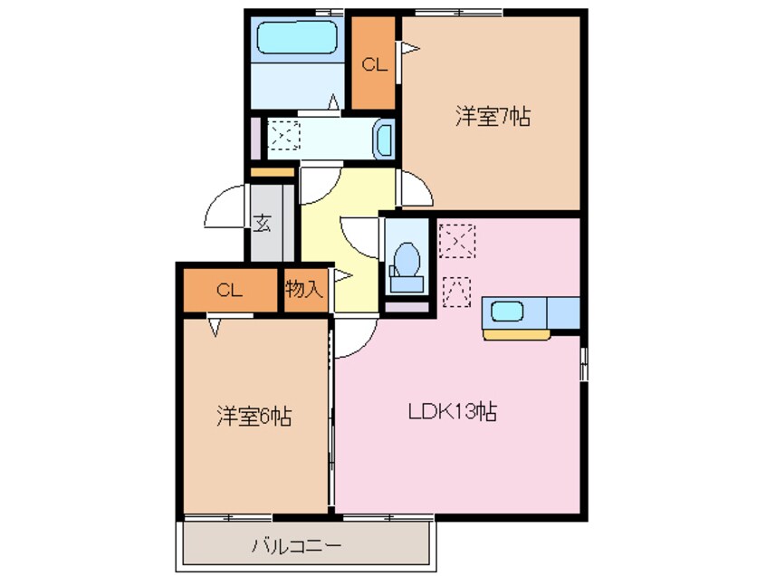 間取図 近鉄湯の山線/伊勢松本駅 徒歩20分 2階 築13年