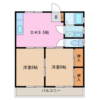 間取図 近鉄湯の山線/伊勢松本駅 徒歩12分 2階 築31年