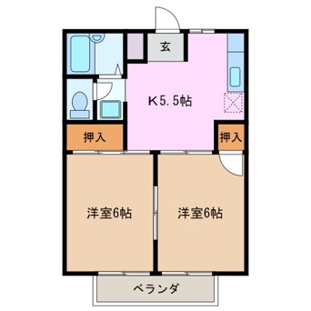 間取図 四日市あすなろう鉄道内部線/日永駅 徒歩7分 2階 築36年