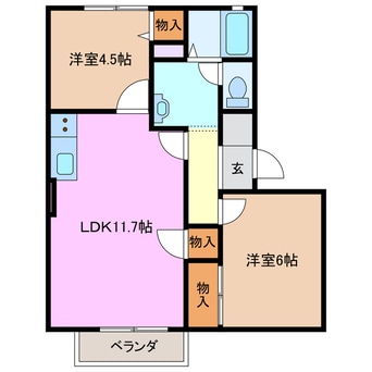 間取図 四日市あすなろう鉄道内部線/南日永駅 徒歩9分 2階 築27年