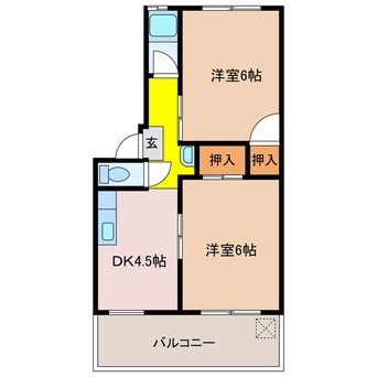 間取図 四日市あすなろう鉄道内部線/南日永駅 徒歩4分 2階 築39年