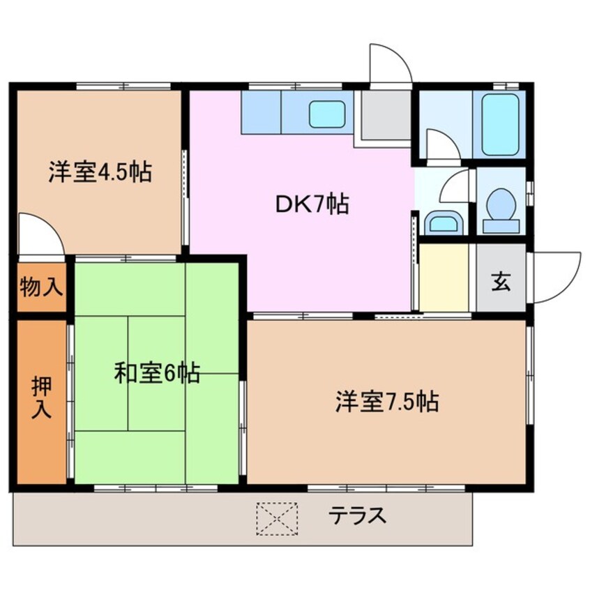 間取図 四日市あすなろう鉄道内部線/内部駅 徒歩2分 1階 築39年