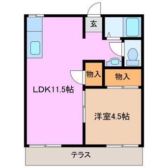 間取図 近鉄湯の山線/伊勢川島駅 徒歩59分 1階 築39年