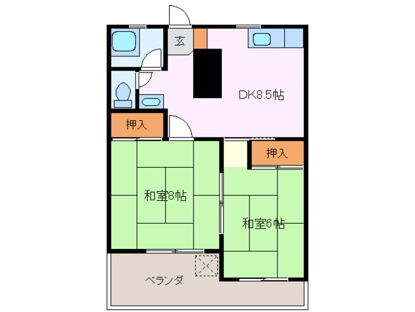 間取図 四日市あすなろう鉄道内部線/赤堀駅 徒歩9分 2階 築45年